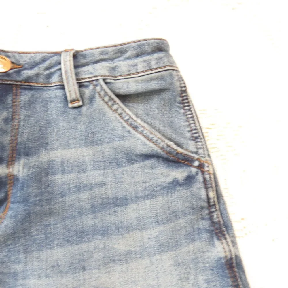 STS Blue High Rise Med Wash Denim Shorts Raw Edge Festival 27" EUC - Picture 7 of 11